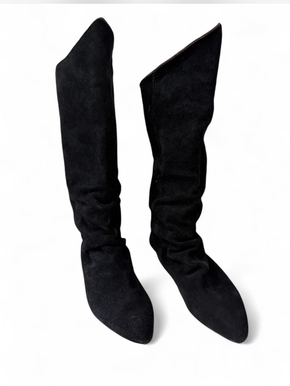Black Suede Slouch Boots Foldover Cognac Cuff Made in Spain 8.5